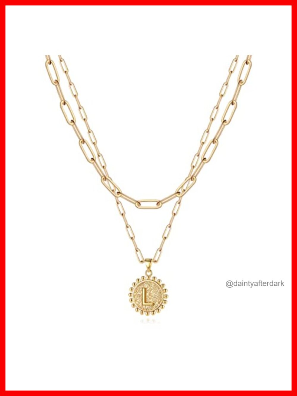 14K Gold Plated Layered Initial Necklace for Women, Paperclip Chain Coin